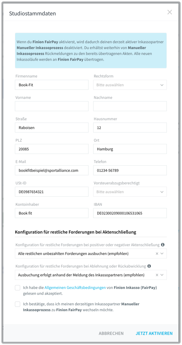 Studiostammdaten-Formular